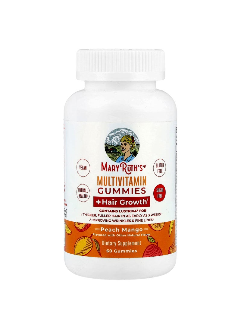MaryRuth's Multivitamin Gummies + Hair Growth, Peach Mango, 60 Gummies