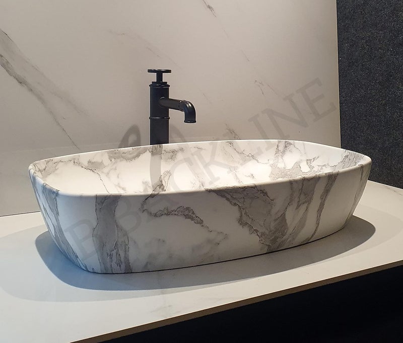 B BACKLINE ب بكلين سيراميك حوض غسيل مصمم سطح الطاولة حوض مضاد للحوض لغرفة المعيشة الحمام المكتب المنزلي الفنادق 61 × 38 × 135 سم - Image 4