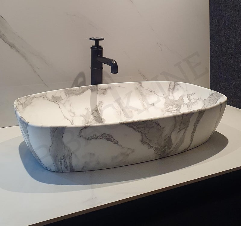 B BACKLINE ب بكلين سيراميك حوض غسيل مصمم سطح الطاولة حوض مضاد للحوض لغرفة المعيشة الحمام المكتب المنزلي الفنادق 61 × 38 × 135 سم - Image 1