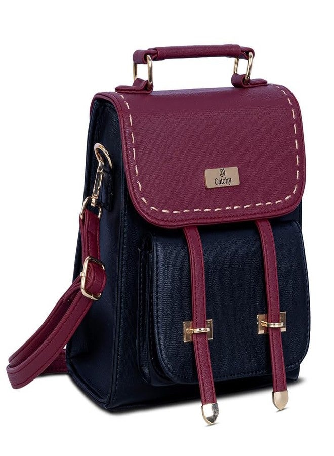 Catchy Maroon Faux Leather Magnet Closure Womens Backpack - Image 2