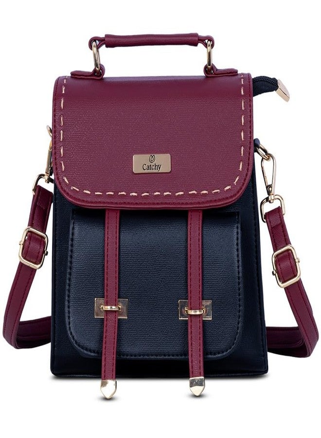 Catchy Maroon Faux Leather Magnet Closure Womens Backpack - Image 1