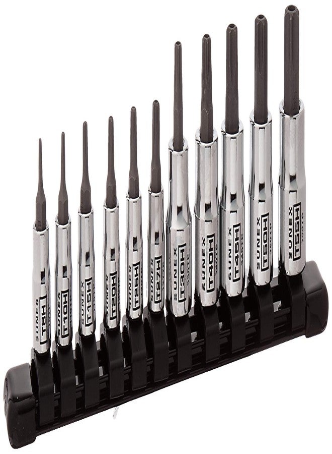 Sunex Tools 11Pc 1/4" & 3/8" Dr Chrome Tamperproof Star Bit Socket Rail - Image 2