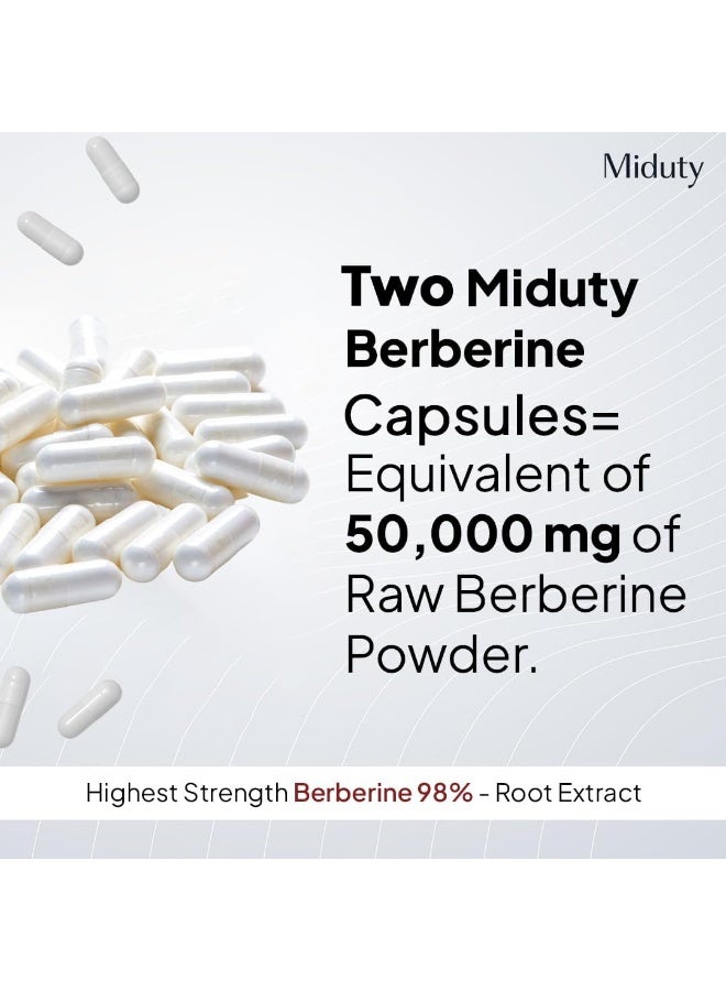 Miduty High Strength Berberine HCL 98% Triple Benefits of Blood Sugar Control, Vitamins, Minerals - Diabetic and Pre-Diabetic Care - Stop Sugar Cravings - Lower Blood Sugar levels - 60 Capsules - Image 3