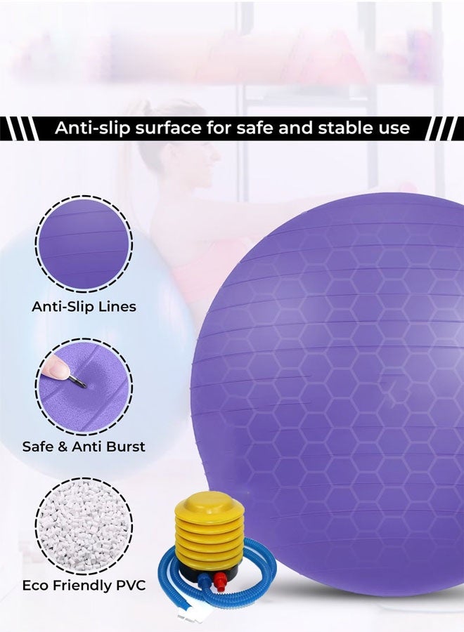 Bukela Yoga Ball with Air Pump - Anti-Burst, Slip-Resistant Exercise Ball for Gym Pilates, Balance Training, Stability, and Pregnancy - Supports 500KG, Fitness Gym Equipment (Purple) 55CM - Image 4