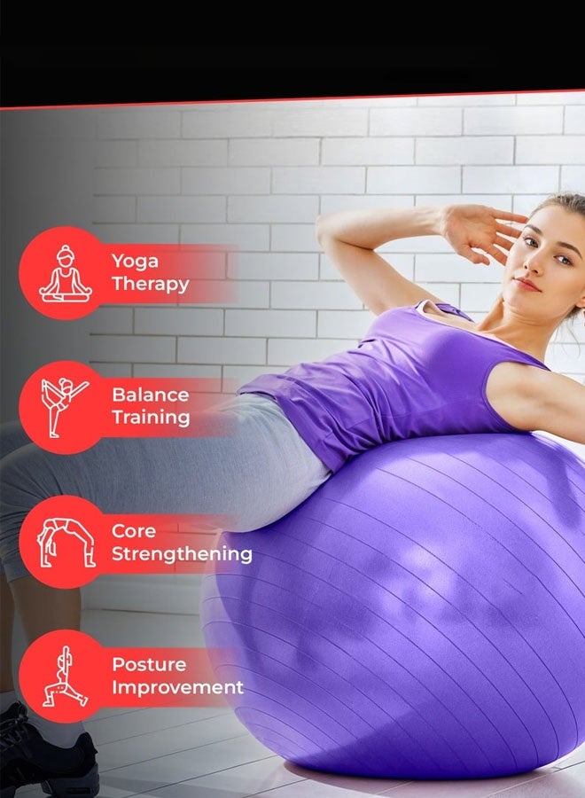 Bukela Yoga Ball with Air Pump - Anti-Burst, Slip-Resistant Exercise Ball for Gym Pilates, Balance Training, Stability, and Pregnancy - Supports 500KG, Fitness Gym Equipment (Purple) 55CM - Image 5