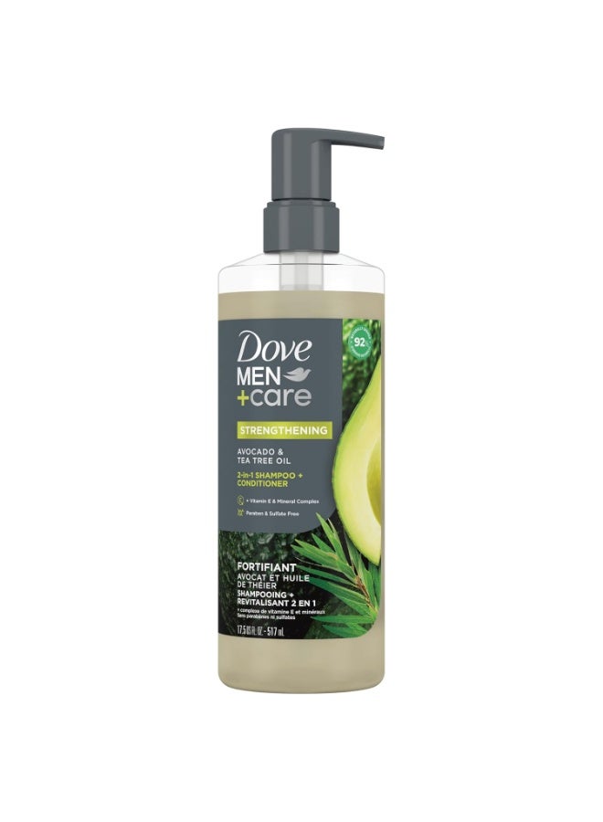 Dove Men+Care Dove Men+Care 2-in-1 Shampoo + Conditioner Avocado & Tea Tree Oil for Strengthening Hair, with Vitamin E & Mineral Complex, 17.5 oz - Image 1