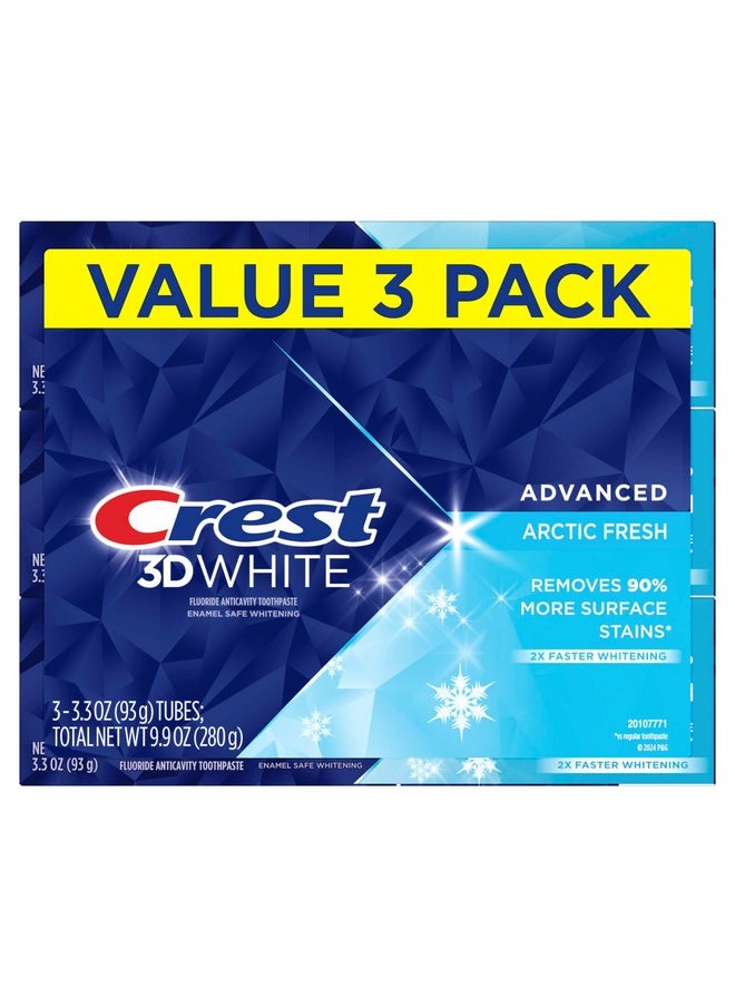 Crest 3D White Advanced Teeth Whitening Toothpaste, Arctic Fresh, 3.3 Oz, Pack Of 3  - Image 1