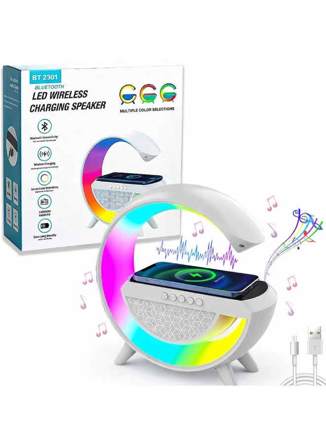 LED Lamp with Wireless Charging Station & Bluetooth Speaker – RGB Mood Light with Sunrise Wake-Up Alarm Clock, Dimmable Bedside Night Light with App Control - Image 1