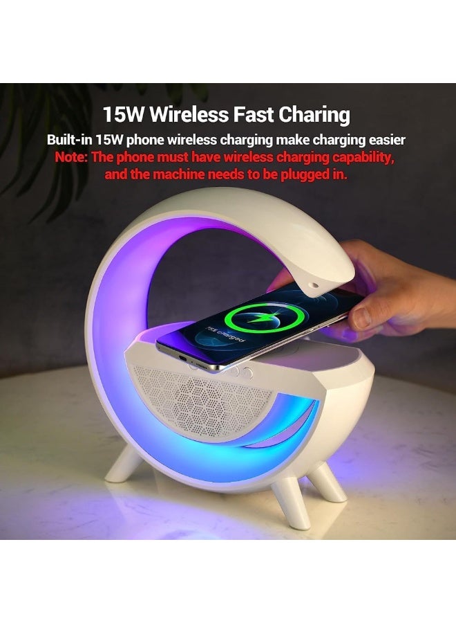 LED Lamp with Wireless Charging Station & Bluetooth Speaker – RGB Mood Light with Sunrise Wake-Up Alarm Clock, Dimmable Bedside Night Light with App Control - Image 4