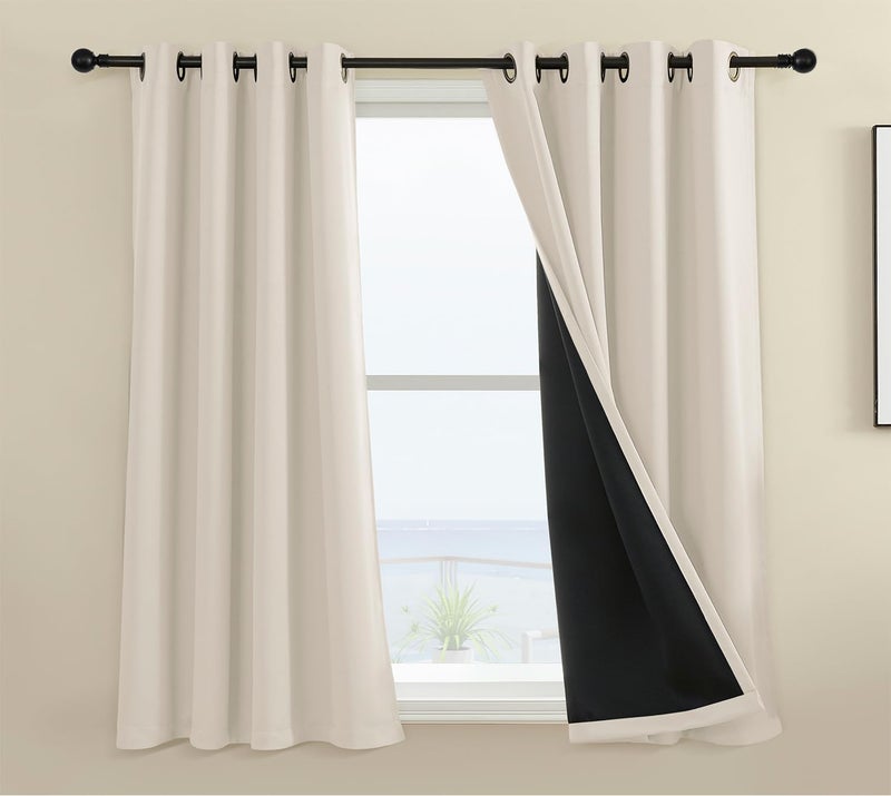Rutterllow 100% Blackout Curtain 2 Panels, Heat and Full Light Blocking Drapes with Grommets for Bedroom,Thermal Insulated Window Treatment Drapes for Living Room (Beige, 2 Panels, 52 x 36 inch) - Image 1