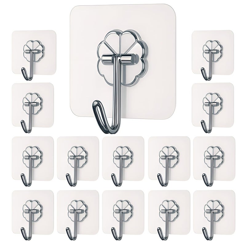 DALUCI Self Adhesive Wall Hooks - Heavy Duty 15 Pcs Hooks for Wall Heavy Items Nail Free Wall Hanger Hook Without Drilling – Sticky Wall Hooks for Hanging Towel, Coat & Key (Flower Hook, 15) - Image 1