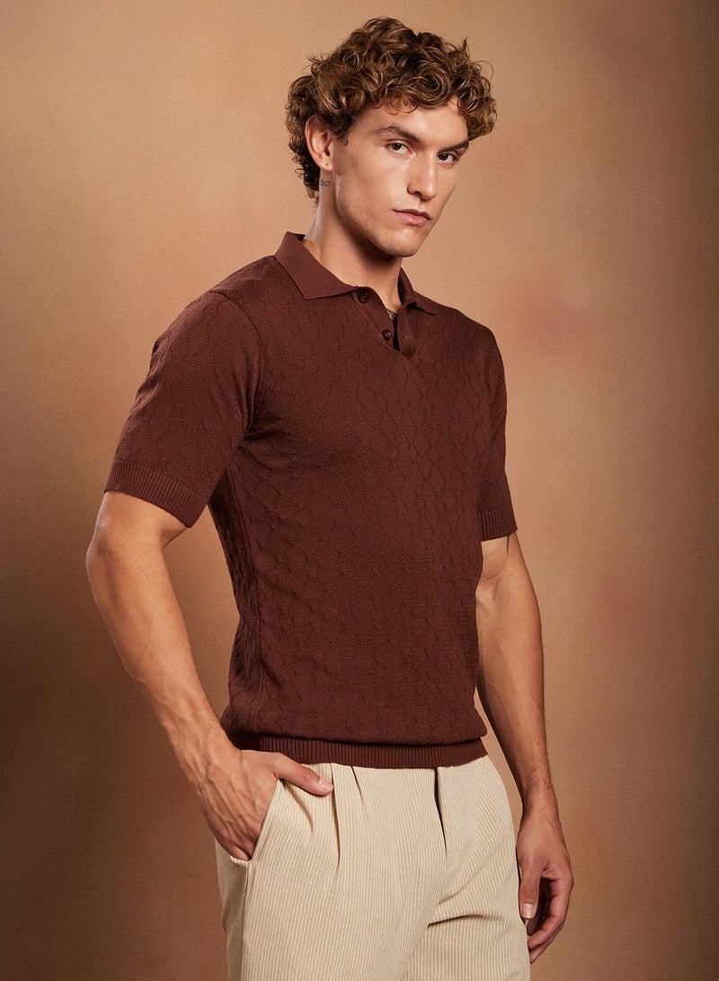 Campus Sutra Men's Chocolate Brown Sonic-Tactile Polo T-Shirt - Image 3