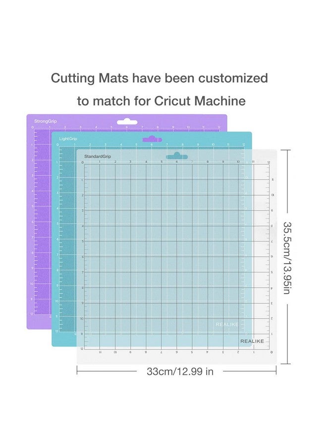 REALIKE 12x12 Cutting Mat for Cricut Maker 3/Maker/Explore 3/Air 2/Air/One(3 Mats), Gridded Adhesive Non-Slip Cut Mat for Crafts, Quilting, Sewing and All Arts (Variety) - Image 2