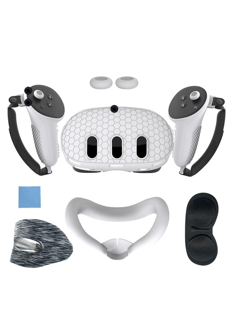 غطاء متعدد الأجزاء يتوافق مع ملحقات Meta/Oculus Quest 3 ، وشاشات VR TPU ، وغطاء قبضة لتحكم Quest 3 ، وواقي للوجه ، ووسادات للعين مقاومة للعرق ، وحماية العدسة. - Image 1
