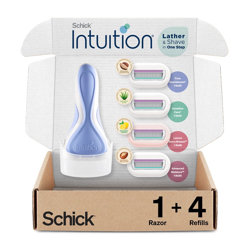 INTUITION Schick Razors for Women Variety Pack with 1 Razor Handle & 4 Intuition Razor Blades Refill | Shaving Kit Women, Girls Shaving Kit Beginners, Razor Gift Set for Women, Razor Starter Kit - Image 1