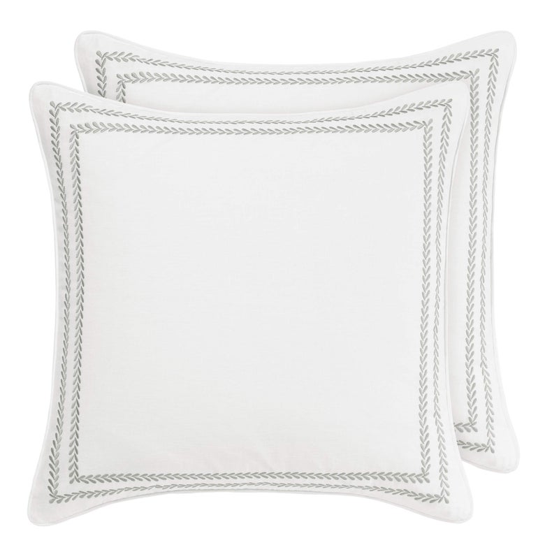 LAURA ASHLEY Laura Ashley Home - Euro Sham Set, Smooth Cotton Shams with Zipper Closure, Lightweight & Stylish Home Decor (Stitched Vine Leaf Grey, 2 Piece)  - Image 1