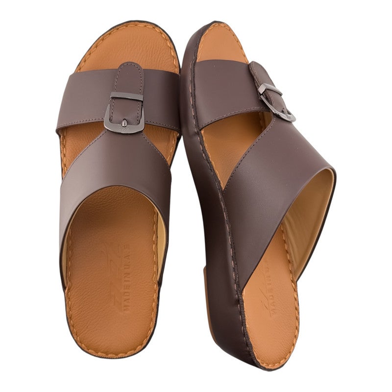 AET A E T Handmade Arabic Sandals For Men | Outdoor Mens Slippers | Everyday Flip Flops Open Toe | Arabic Genuine Softy Leather With Buckle|New Arabic Design | Tan Footbed | Comfortable & LightWeight - Image 2