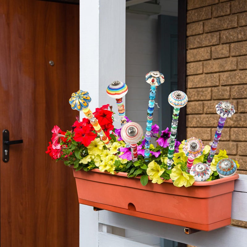 Silipull 255 Pcs 14 Inch Garden Stakes Decorative Ceramic Mushroom and Pumpkin Round Beaded Garden Stakes Decor Fairy Sticks for Indoor Outdoor Yard Lawn Pathway Patio Decoration - Image 5