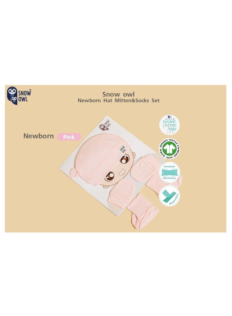 Snow Owl Newborn Hat Mitten & Socks Set - Pink