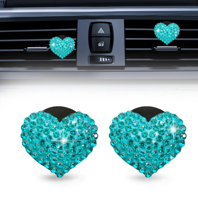 RBOKO 2Pcs Car Air Vent Clip, Bling Crystal Heart Charms Car Air Vent Clips, Air Conditioning Outlet Clip Decorative, Interior Decoration Accessories Universal for Women and Man (blue) - Image 1