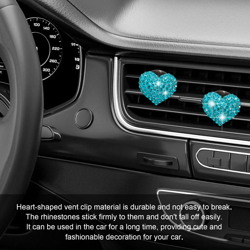 RBOKO 2Pcs Car Air Vent Clip, Bling Crystal Heart Charms Car Air Vent Clips, Air Conditioning Outlet Clip Decorative, Interior Decoration Accessories Universal for Women and Man (blue) - Image 5