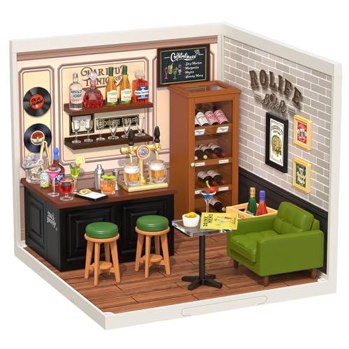 Rolife DIY Miniature Plastic House Building Set Toys Playset with LED Suitable for Mini Figures Construction Toys Diorama Kit Gifts for Teens Adults Leisurely Cheers Bar - Image 1