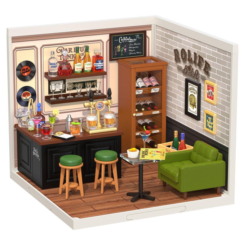 Rolife DIY Miniature Plastic House Building Set Toys Playset with LED Suitable for Mini Figures Construction Toys Diorama Kit Gifts for Teens Adults Leisurely Cheers Bar - Image 3