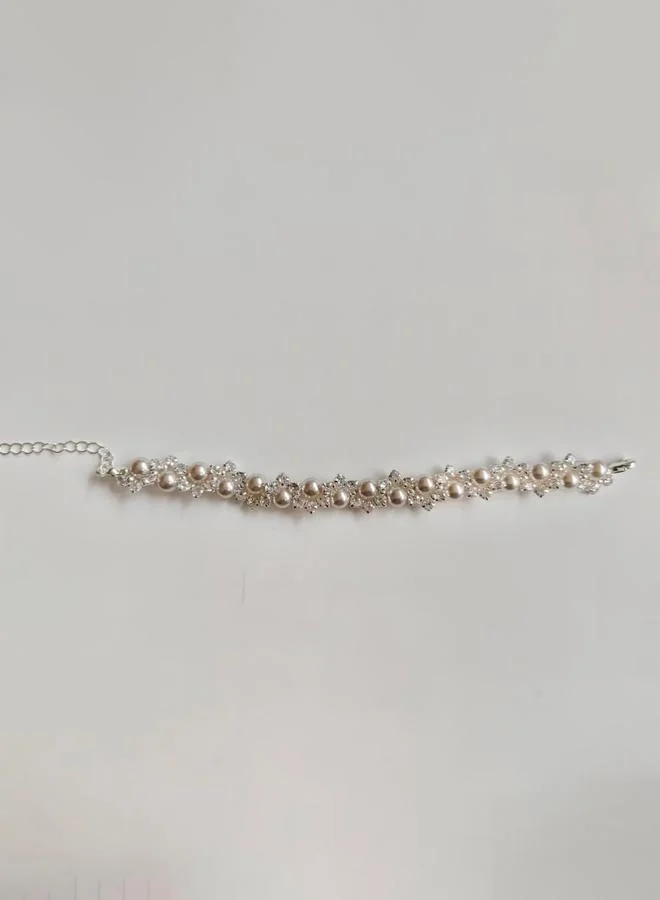 Silver Pearl and Crystal Bracelet