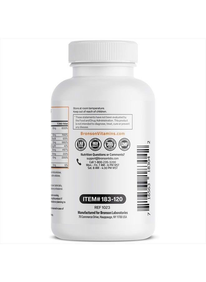 Bronson - Vitamin B 100 Complex High Potency Sustained Release (Vitamin B1, B2, B3, B6, B9 - Folic Acid, B12), 120 Tablets - Image 1