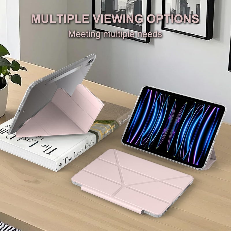 for iPad Pro 11 Inch (2022/2021/2020) Case Detachable Magnetic Cover Slim Protective Case,Multi-Angle Viewing Clear Transparent Back Shell Stand Shockproof Tablet Cover(Pink) - Image 3