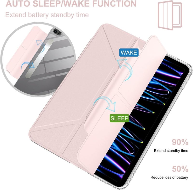 for iPad Pro 11 Inch (2022/2021/2020) Case Detachable Magnetic Cover Slim Protective Case,Multi-Angle Viewing Clear Transparent Back Shell Stand Shockproof Tablet Cover(Pink) - Image 2