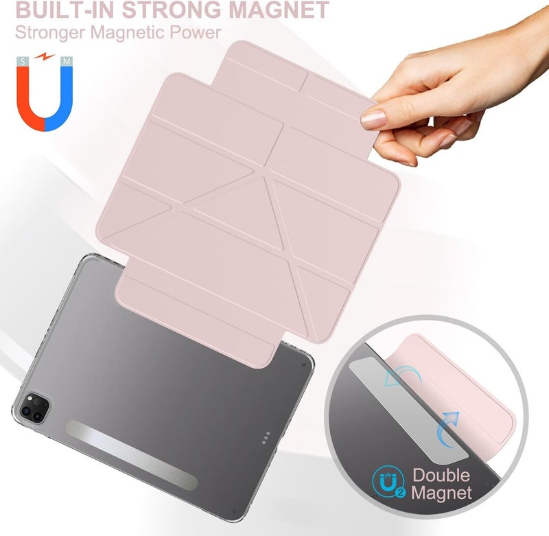for iPad Pro 11 Inch (2022/2021/2020) Case Detachable Magnetic Cover Slim Protective Case,Multi-Angle Viewing Clear Transparent Back Shell Stand Shockproof Tablet Cover(Pink) - Image 5
