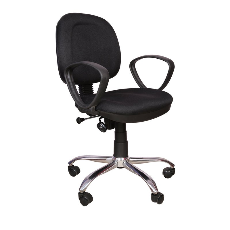 RAJPURA 803 Medium Back Revolving Desk Chair Lumbar Support Ergonomic Cushion Back Seat Study Chair Computer Chair for Work from Home Chrome Base Height Adjustable Chair Black - Image 1