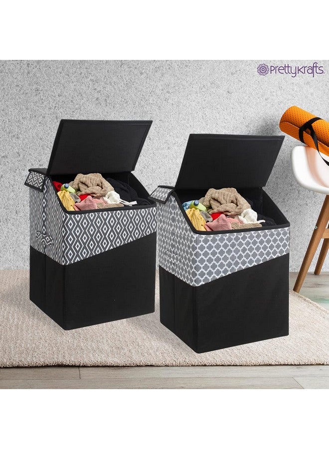 PrettyKrafts 75 L Jute Rectangular Foldable Large Laundry Bag/Basket With Lid & Handles, Collapsible Freestanding Clothes Storage Organizer for Bedroom, Dorm (40x35x53cm, Black, Set of 2) - Image 5