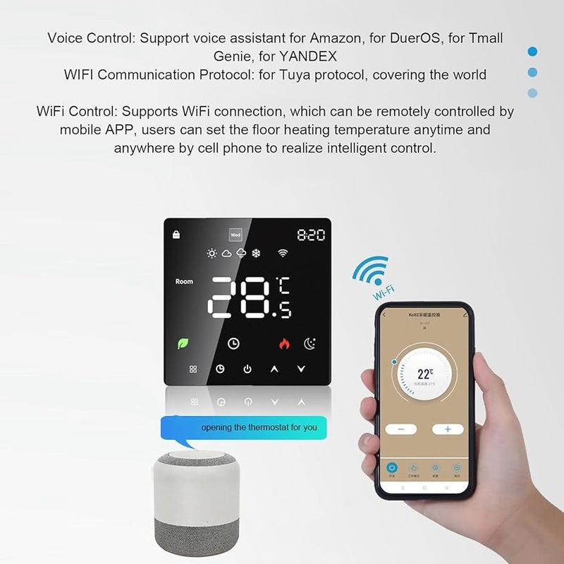 منظم الحرارة الذكي للتحكم الصوتي عبر الواي فاي 16 أمبير بشاشة LCD تعمل باللمس وقابل للبرمجة للتدفئة الكهربائية بقدرة 4500 واط - Image 4
