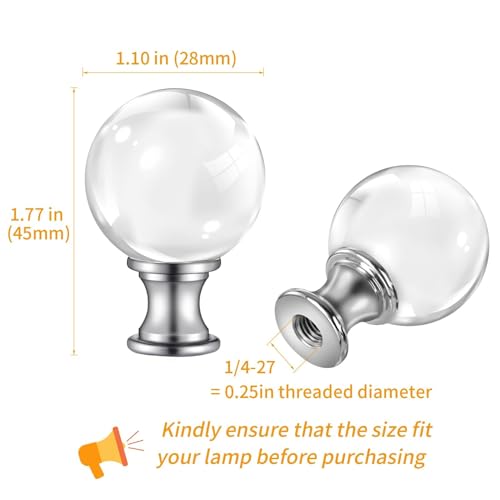 PEESIN 【2 Pack】PEESIN Lamp Finials, 1/4-27 Inch Threaded Base Glass Ball Lamp Finials Decorative, Finials for Lamps with Chrome Base, Lamp Shade Screw Cap for Table or Floor Lamps - Image 4