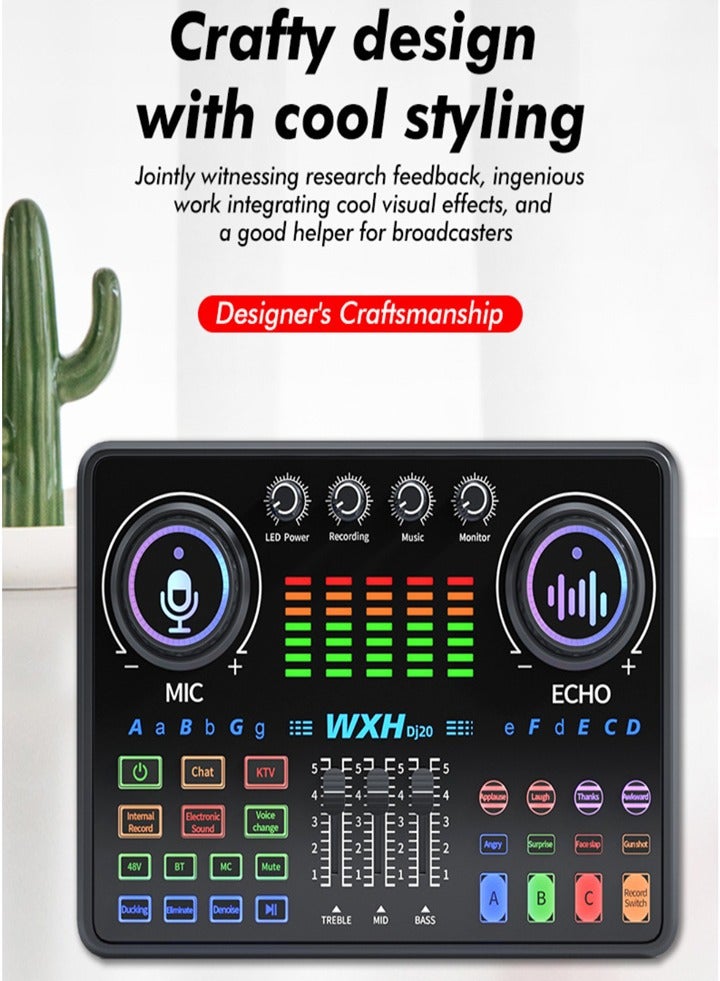 Live Streaming and Tik Tok Bundle - Studio Mic, Sound Card, RGB Light Strip, Noise Cancelling Audio Sound Card Mixer (with Phone and Computer Holder) - Image 3