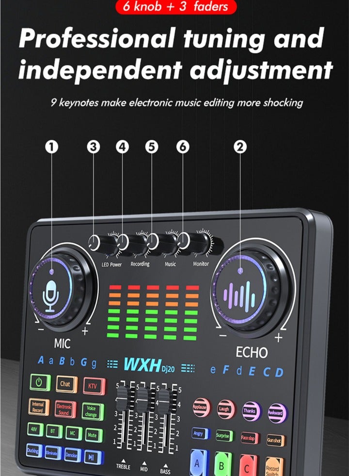 Live Streaming and Tik Tok Bundle - Studio Mic, Sound Card, RGB Light Strip, Noise Cancelling Audio Sound Card Mixer (with Phone and Computer Holder) - Image 2