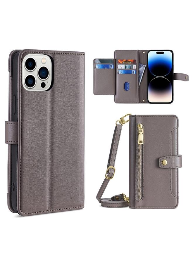 اس-توب جراب هاتف iPhone 14 Pro Max من الجلد بنمط جلد الأغنام مع سحاب - Image 1