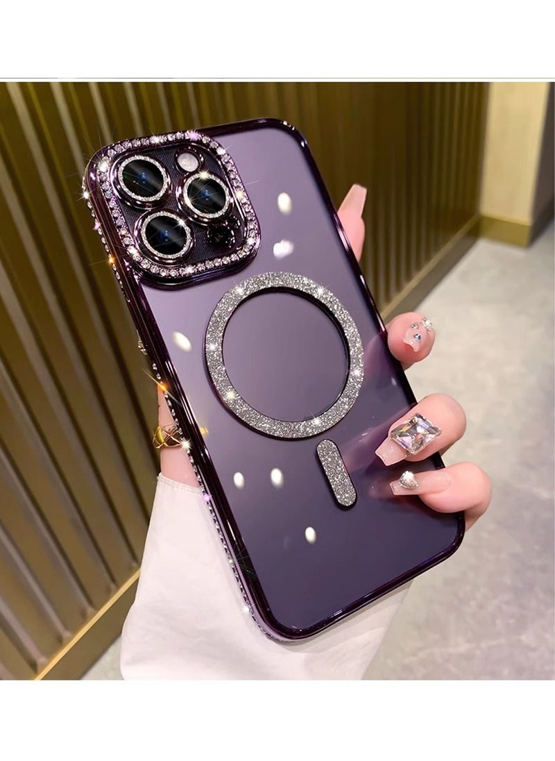 Generic - iPhone 14 Pro Max MagSafe Case Cover Support Wireless Charger Bling Diamond Back Cover For Women Girls Clear Soft TPU With Camera Len Protector Anti-scratch Shockproof Magnetic Phone Accessory - Image 1