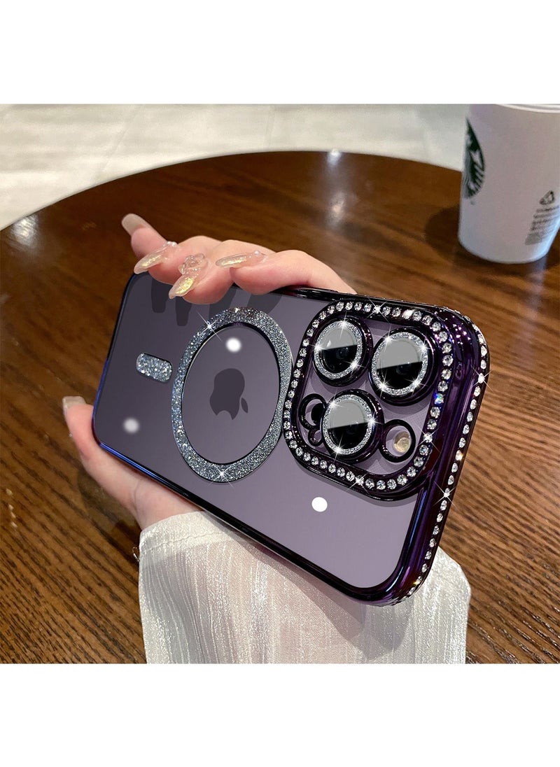 Generic - iPhone 14 Pro Max MagSafe Case Cover Support Wireless Charger Bling Diamond Back Cover For Women Girls Clear Soft TPU With Camera Len Protector Anti-scratch Shockproof Magnetic Phone Accessory - Image 1
