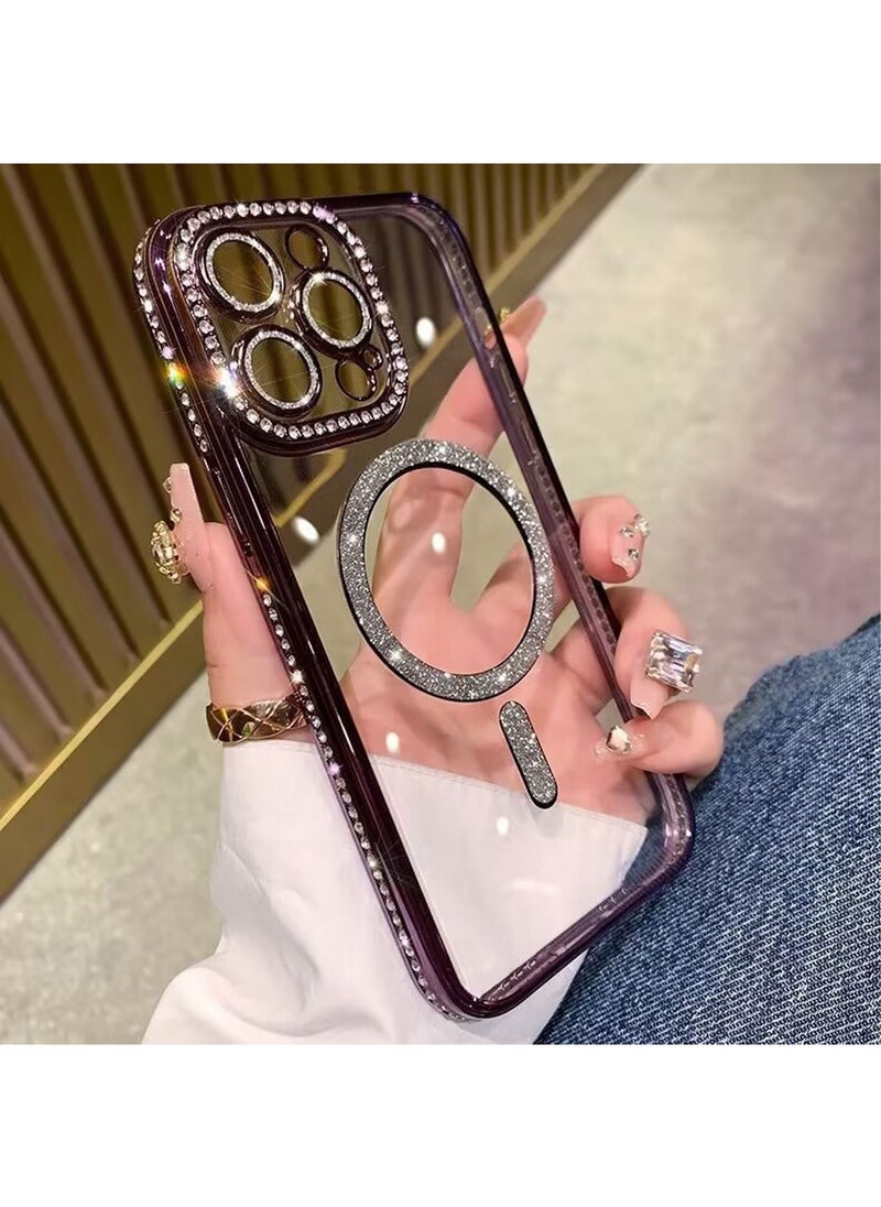 Generic - iPhone 14 Pro Max MagSafe Case Cover Support Wireless Charger Bling Diamond Back Cover For Women Girls Clear Soft TPU With Camera Len Protector Anti-scratch Shockproof Magnetic Phone Accessory - Image 1