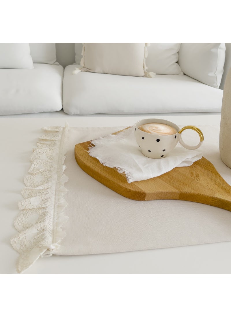 Ritmo Home Lace Scalloped Vintage Scandinavian Cream Runner  - Image 2