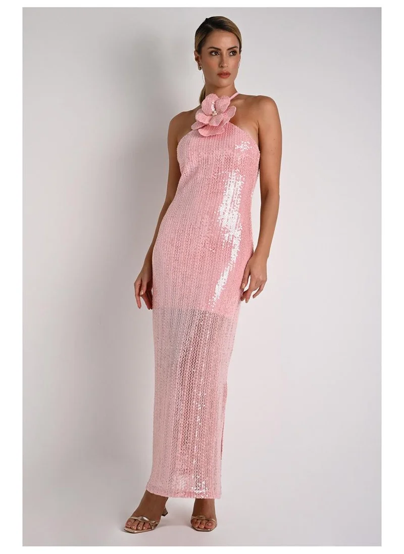 Midi Dress with Side Slits in Pink Lily