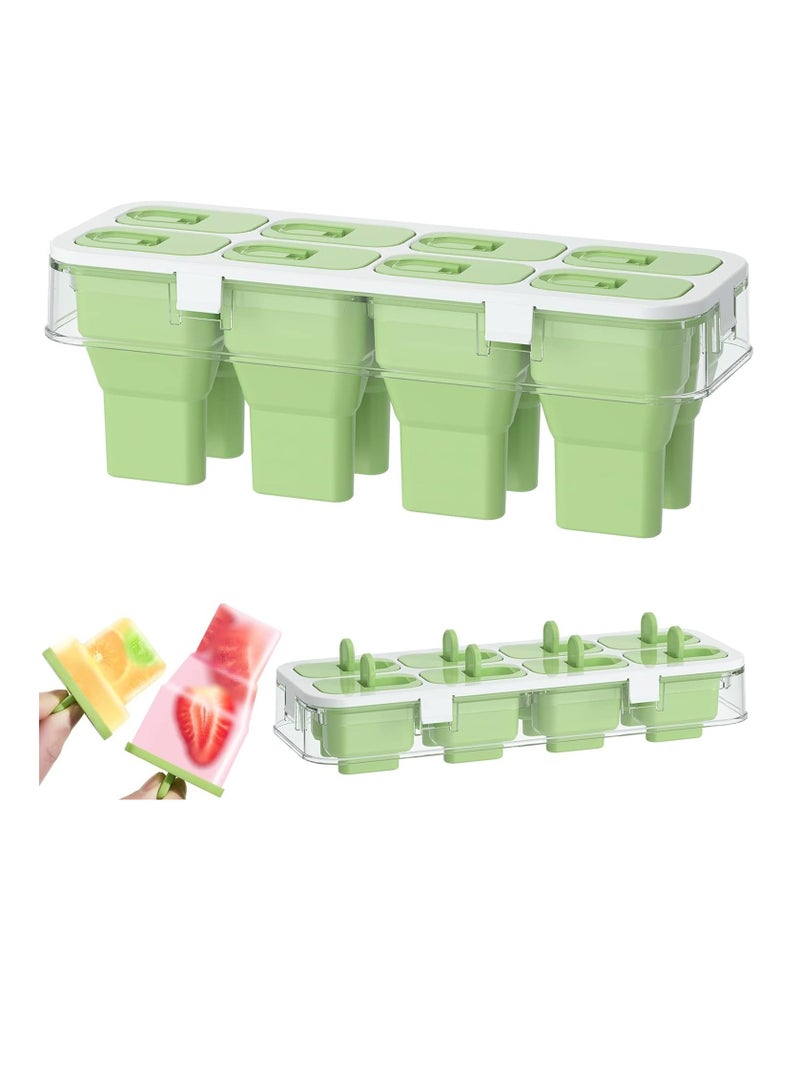 Excefore Popsicles Molds, 8 Cavity Silicone Popsicle Molds, BPA Free Popsicle Mold Reusable Easy Release Ice Pop Maker,Homemade Popsicle Mould (Green) - Image 1