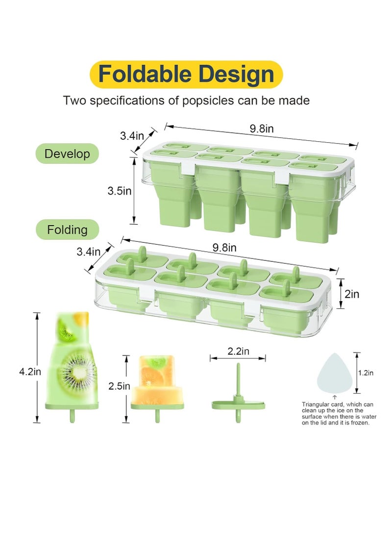 Excefore Popsicles Molds, 8 Cavity Silicone Popsicle Molds, BPA Free Popsicle Mold Reusable Easy Release Ice Pop Maker,Homemade Popsicle Mould (Green) - Image 2