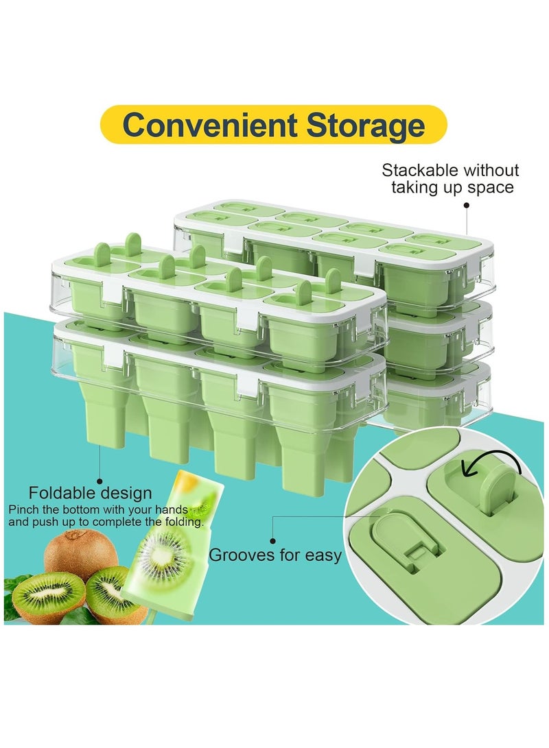 Excefore Popsicles Molds, 8 Cavity Silicone Popsicle Molds, BPA Free Popsicle Mold Reusable Easy Release Ice Pop Maker,Homemade Popsicle Mould (Green) - Image 4