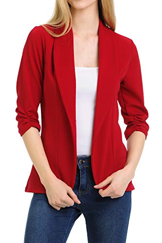 MINEFREE Women's 3/4 Ruched Sleeve Lightweight Work Office Blazer Jacket Ruby 3XL - Image 5
