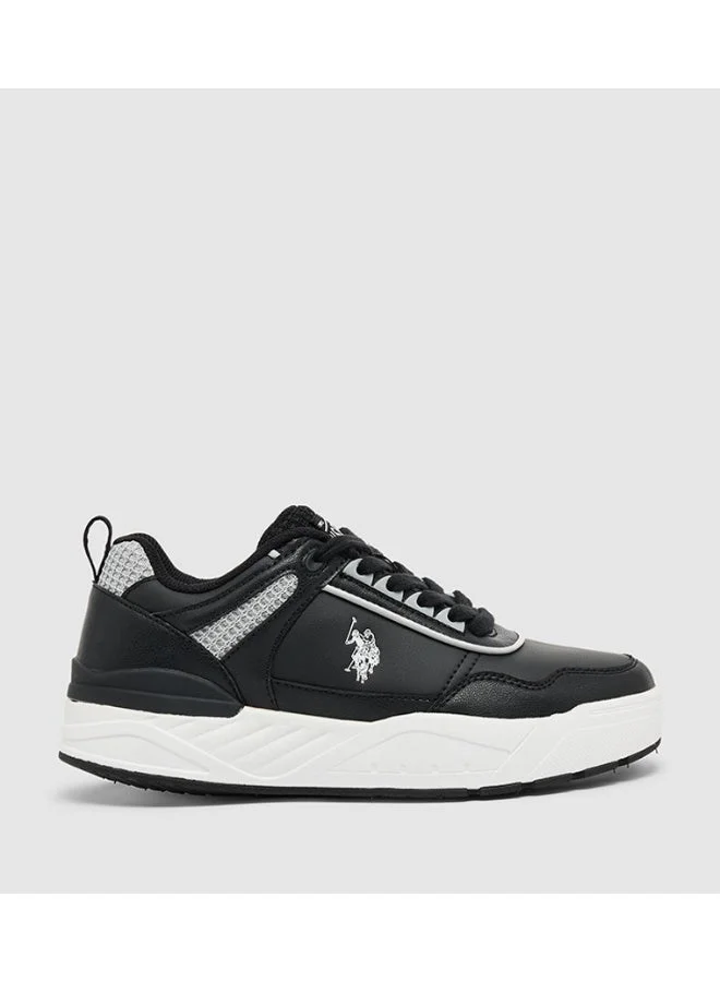 يو اس بولو اسن U.S. Polo Assn. Women's Chunky Casual Sneakers | Lace-Up Fashion Shoes | Lightweight Cushioned Platform Sole | Black/White