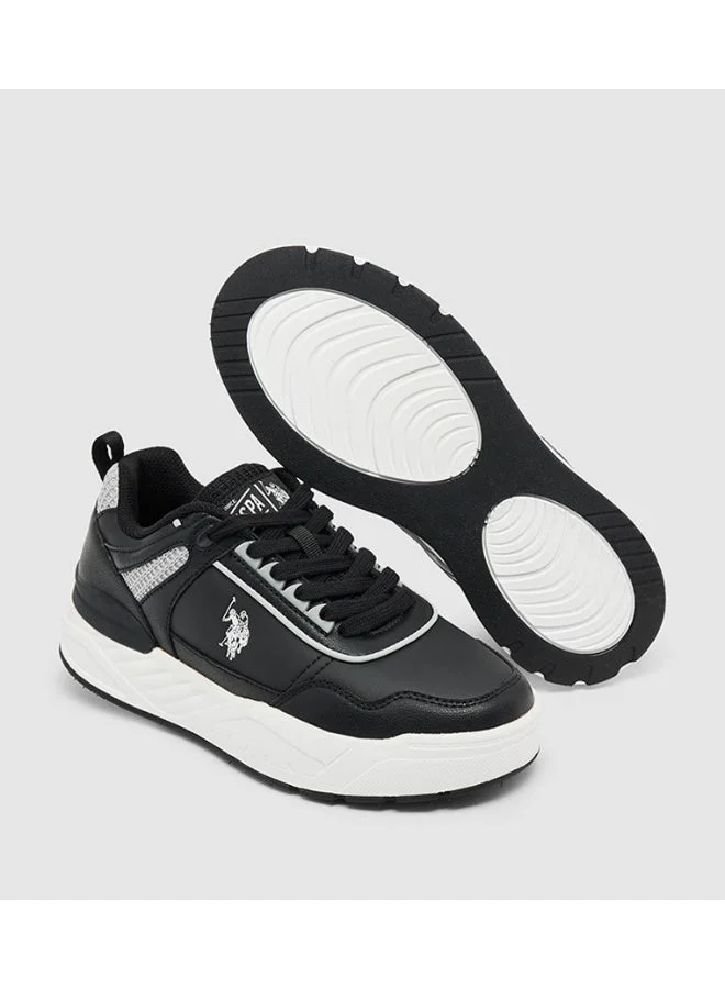 يو اس بولو اسن U.S. Polo Assn. Women's Chunky Casual Sneakers | Lace-Up Fashion Shoes | Lightweight Cushioned Platform Sole | Black/White
